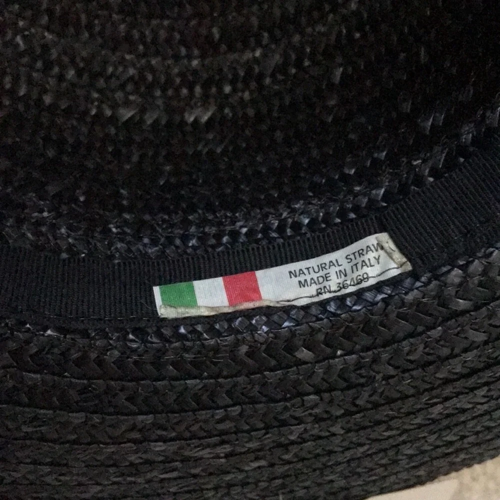 Vintage Italian Black Natural Straw Hat Medium - Picture 6 of 6